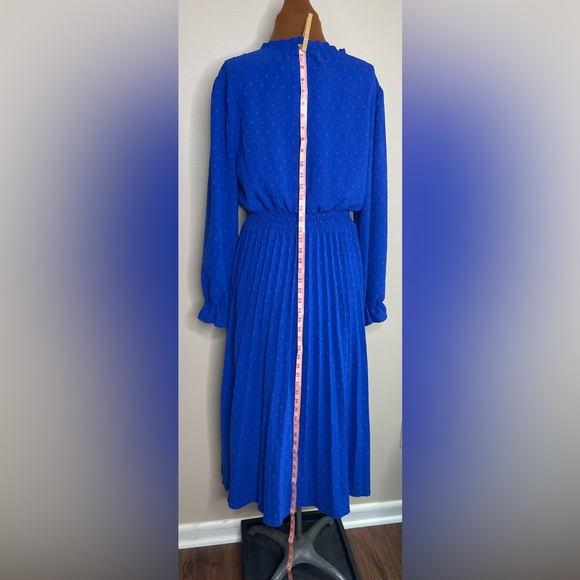 Long Sleeve Swiss Dots Maxi Dress High Waisted A-Line Ruffle Party Dress Size L - Picture 7 of 7